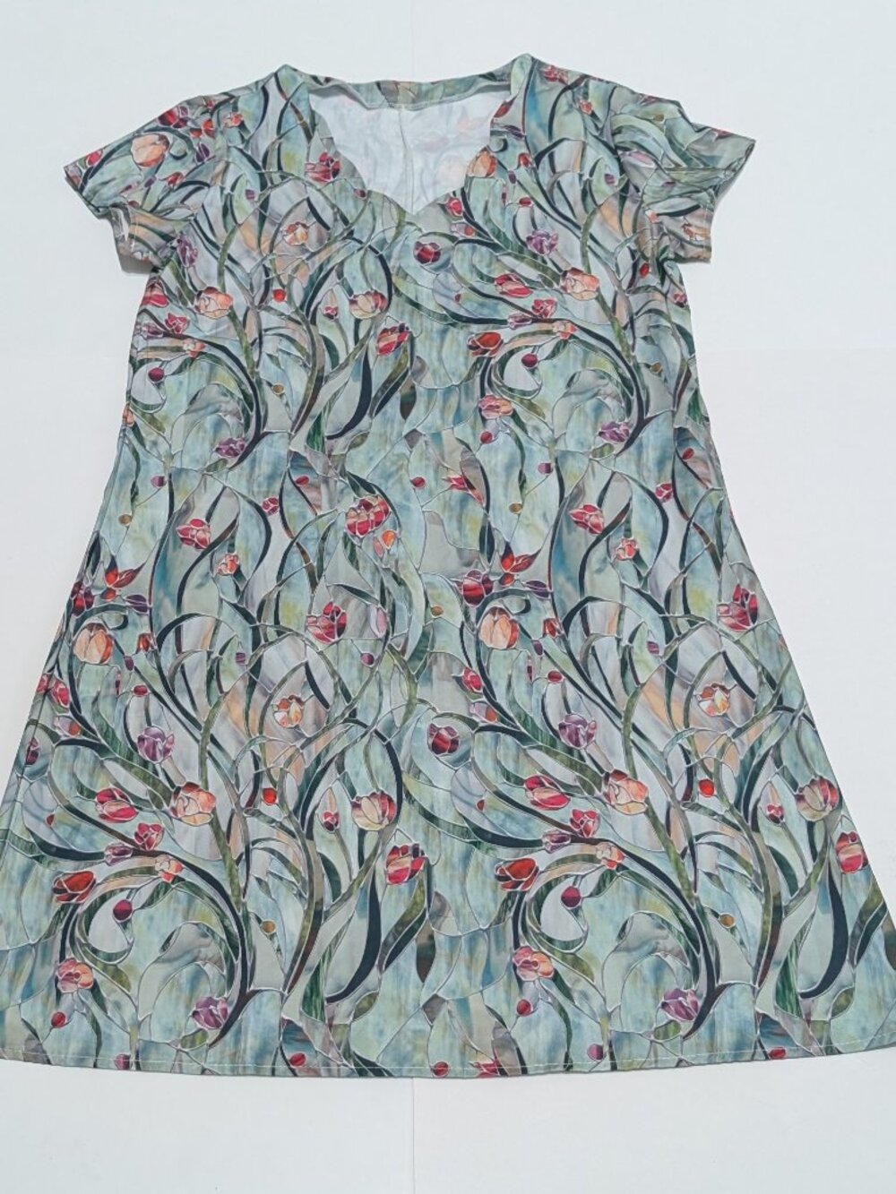 Unbrand  Women's Teal Multi Colored Floral Cap Sleeve Knee Length Dress, Size M